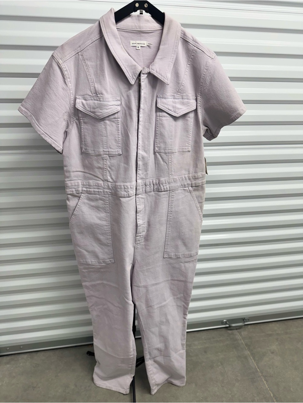 Good American Lilac Short-Sleeve Utility Jumpsuit